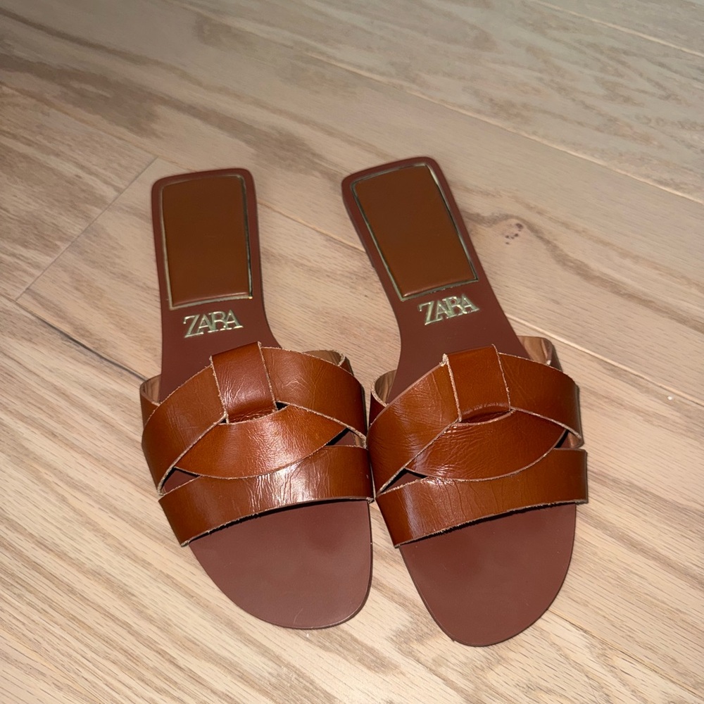 Zara Women's Brown Slide Sandals